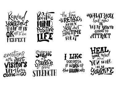 Vektör harfleri. Meditatin motivasyon alıntıları. El çizimi kaligrafik tasarım