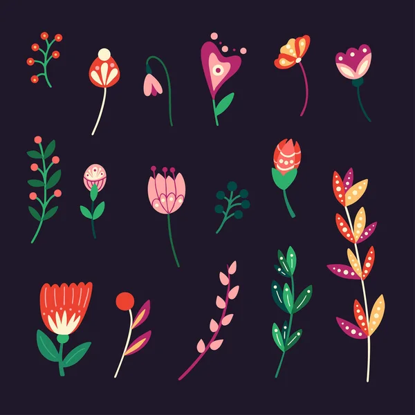 Velikonoční roztomilé designové prvky. Rekreační pozadí s květinami, listy. Dětská vektorová ilustrace — Stockový vektor