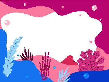 Metin için kopya alanı olan soyut deniz altı arkaplanı. Merine okyanus yaşamı. Denizaltı yaşamının vektör çizimi