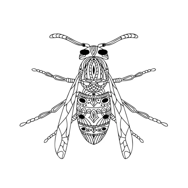 Розмальовка антистресова. Оса комах. Ізольовані на білому тлі. Doodle Векторні ілюстрації — стоковий вектор