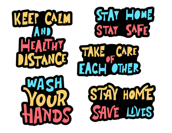 Типография букв для самозащиты времени. Оставайся дома на плакате. Ручное письмо мотивационный дизайн искусства. Векторная иллюстрация
