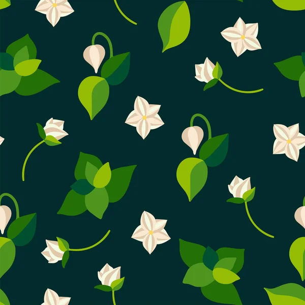 Nahtloses Muster mit wilden Blumen und Blättern. Flach schöner Hintergrund. Modedruck. Vektoraktiendarstellung — Stockvektor