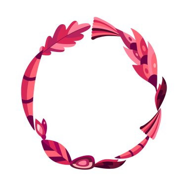 Yapraklı ve mantarlı sonbahar çerçevesi. Beyaz arka planda izole edilmiş güzel bir kompozisyon. Sarı ve kırmızı renkler. Vektör illüstrasyonu