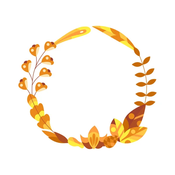 Châssis d'automne avec feuilles et champignons. Belle composition isolée sur fond blanc. Couleurs jaune et rouge. Illustration vectorielle — Image vectorielle