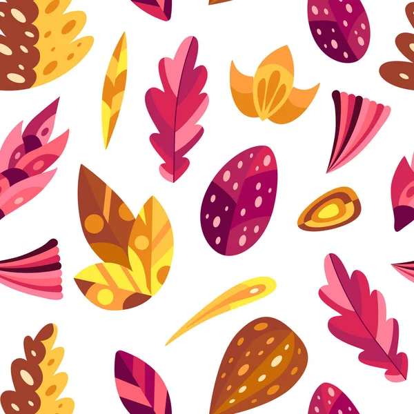 Outono sem costura padrão com flores e folhas em estilo plano decorativo. Fundo para têxteis, papéis de parede, papel de presente. Ilustração da estação vetorial sobre branco — Vetor de Stock