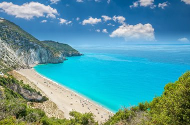 Yunanistan 'ın Lefkada adasındaki Milos plajı. 