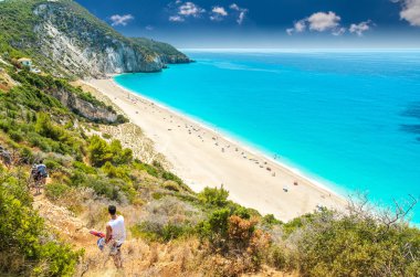 Yunanistan 'ın Lefkada adasındaki Milos plajı. 