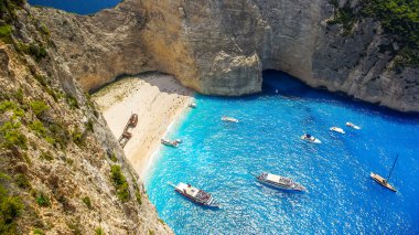 Navagio beach, Zakynthos Adası Yunanistan. 