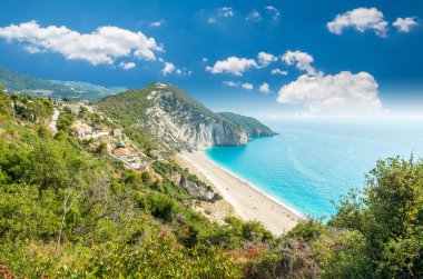 Yunanistan 'ın Lefkada adasındaki Milos plajı. 