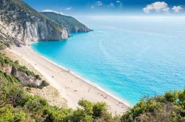 Yunanistan 'ın Lefkada adasındaki Milos plajı. 