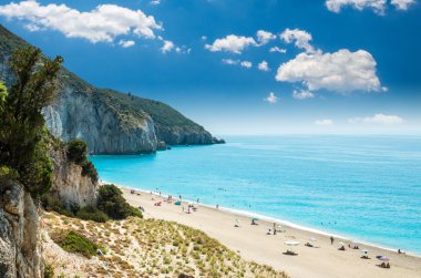 Yunanistan 'ın Lefkada adasındaki Milos plajı. 