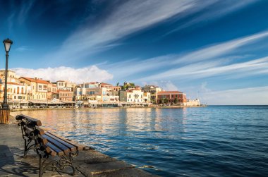 Görünümünü eski Venedik port of Chania adada Crete, Yunanistan