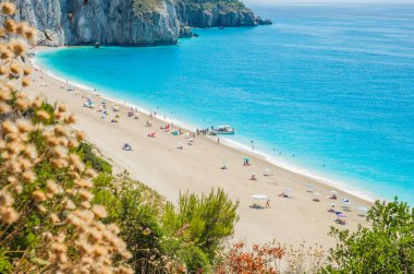 Yunanistan 'ın Lefkada adasındaki Milos plajı. 