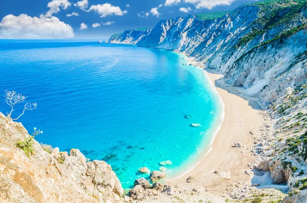 Famosa praia de Platia Ammos na ilha de Kefalonia, Grécia — Fotografia de Stock