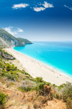 Yunanistan 'ın Lefkada adasındaki Milos plajı. 