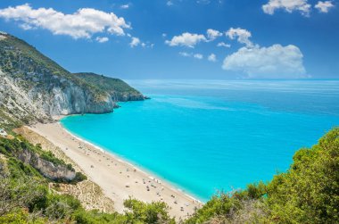 Yunanistan 'ın Lefkada adasındaki Milos plajı. 