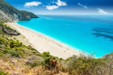 Yunanistan 'ın Lefkada adasındaki Milos plajı. 