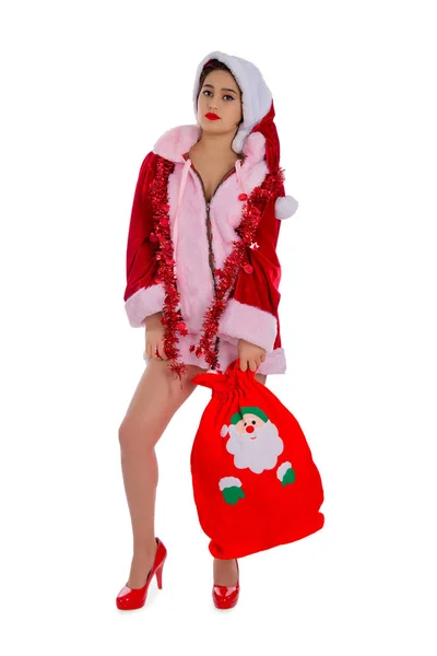 Bella giovane donna vestito costume di Natale — Foto Stock