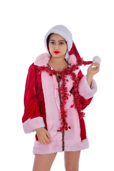 Bella giovane donna vestito costume di Natale — Foto Stock