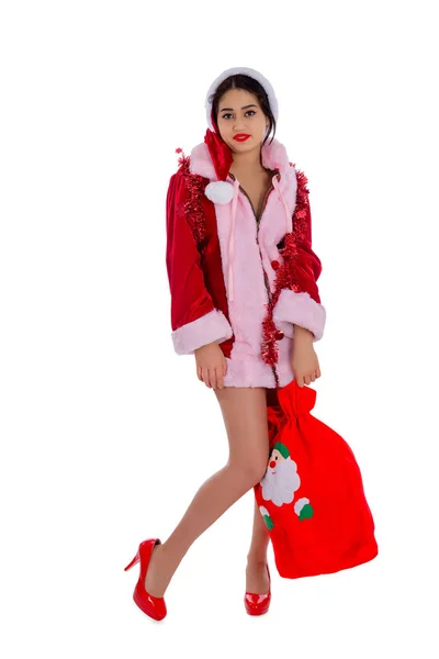 Hermosa mujer joven vestido traje de Navidad —  Fotos de Stock