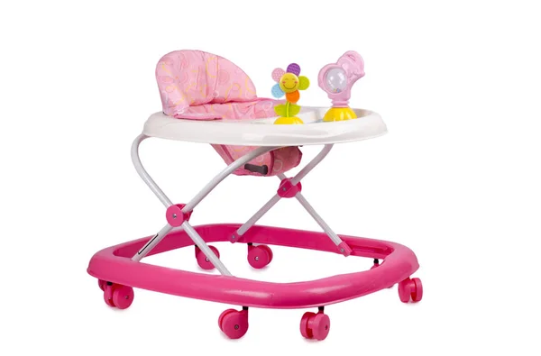 Baby walker med leksaker isolerad på vit — Stockfoto