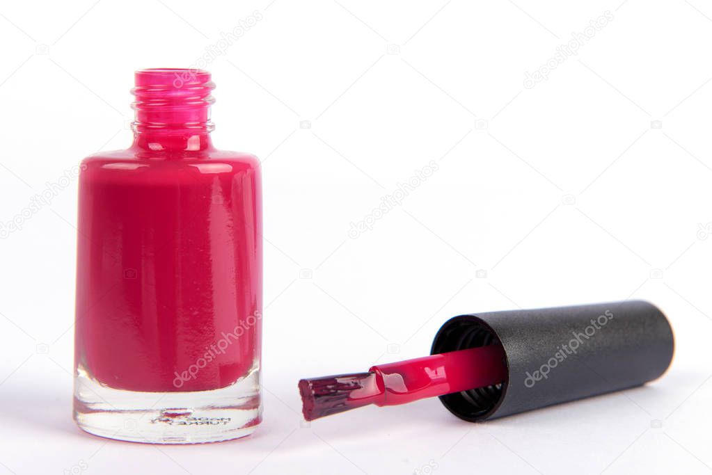 Nail polish bottle on white background.
