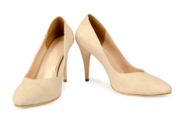 Beige woman shoes isolated on a white — Stock Photo, Image