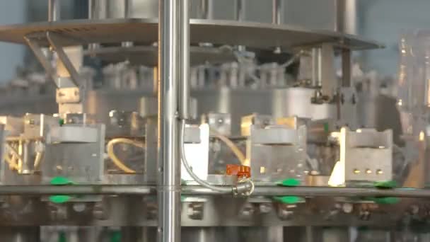 Wassen proces van plastic flessen. Limonade fles transportband industrie. — Stockvideo