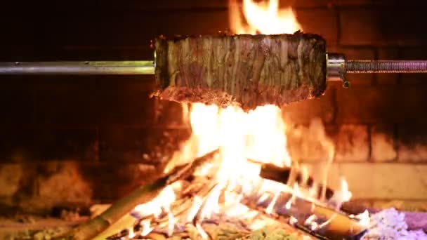 Traditional Turkish kebab on barbecue grill. — Stock Video