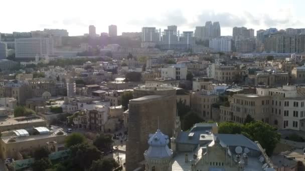 Légifelvételek Baku Partvidék Számos Modern Sokemeletes Épületek Baku Fővárosa Legnagyobb — Stock videók