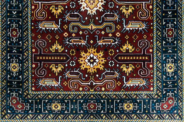 Parte Del Tappeto Fatto Mano Turco Azerbaijan Texture Motivi Tradizionali — Foto Stock