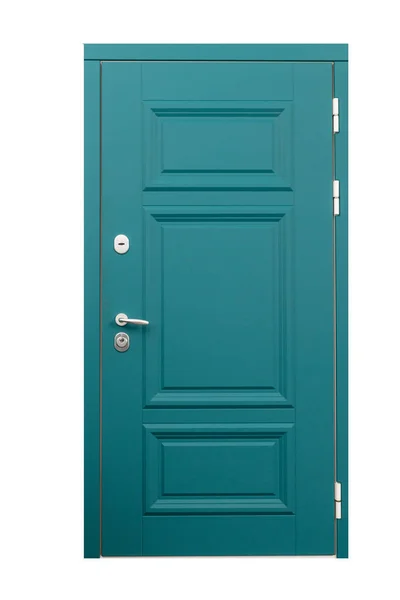 Turqoise Wooden Door Isolated White Background — Stock Photo, Image
