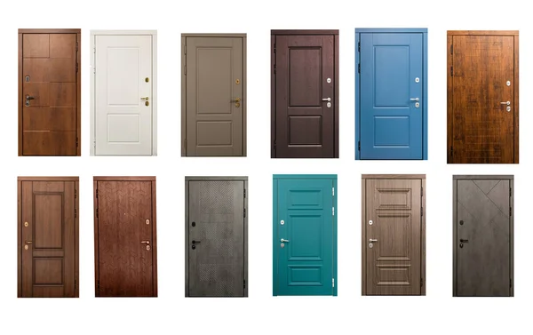 Set Wooden Doors Isolated White Background — Stock Photo, Image