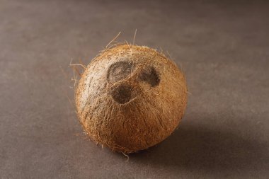 Tropikal egzotik meyve. Taze hindistan cevizi. Koyu arka plan.