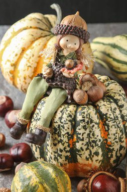 Cadılar Bayramı için dekorasyon. Küçük çoğu kabak kestane ile ve 