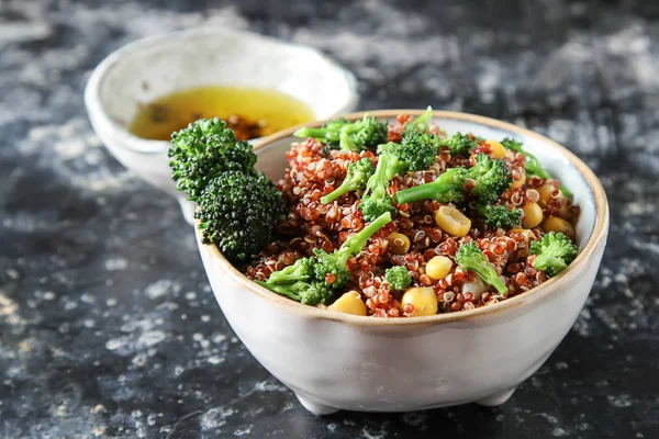 Quinoa salad with broccoli and corn. The concept of superfoods.