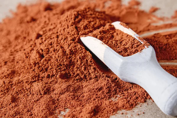 Poudre de cacao naturelle pour le chocolat et la cuisson. Espace de copie. Horiz — Photo