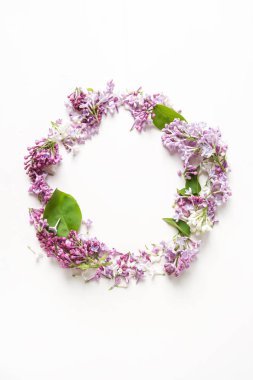 Bahar çiçekleri. Eflatun çiçekler Beyaz ahşap zemin üzerinde. En iyi VI