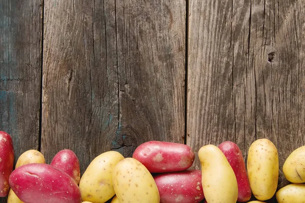 Body multicolored potatoes, Dark background. The farm market. Fo — Stock Photo, Image