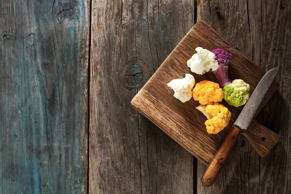 A rainbow of food. Purple cauliflower, orange cauliflower and br