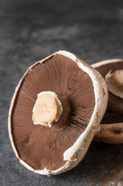 İtalyan mantar. Portobello. Lezzetli vejetaryen yemek. Karanlık b