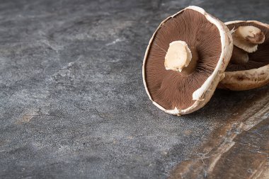 İtalyan mantar. Portobello. Lezzetli vejetaryen yemek. Karanlık b