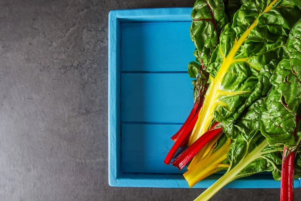 Rainbow chard, colorful eating and healthy diets. Dark backgroun — Stock Photo, Image