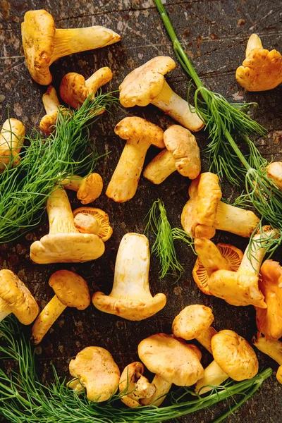 Ham vahşi Cantharellus cibarius mantar yemek pişirmek için redy. koyu arka plan