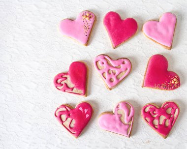 Kalp kurabiye. St. Valentine's Day, düğün. Parlak beyaz backgro