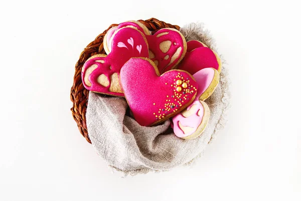 Kalp kurabiye. St. Valentine's Day, düğün. Parlak beyaz backgro