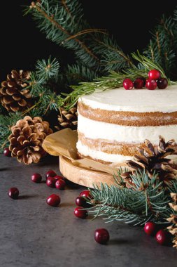 Noel bisküvi kek, Noel ağaç dalları, oyuncaklar. Bir delicio