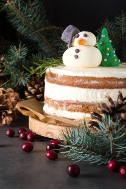 Noel bisküvi kek, Noel ağaç dalları, oyuncaklar. Bir delicio