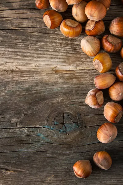 Autumn meal. Hazelnuts are nuts. Dark background. — Stock Photo, Image