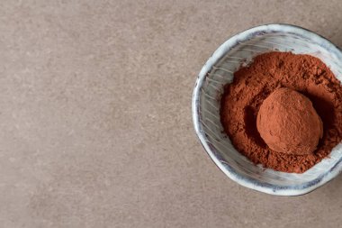 Kakao tozu ile ev yapımı çikolata truffles. Uzay kopyalayın. Luxur